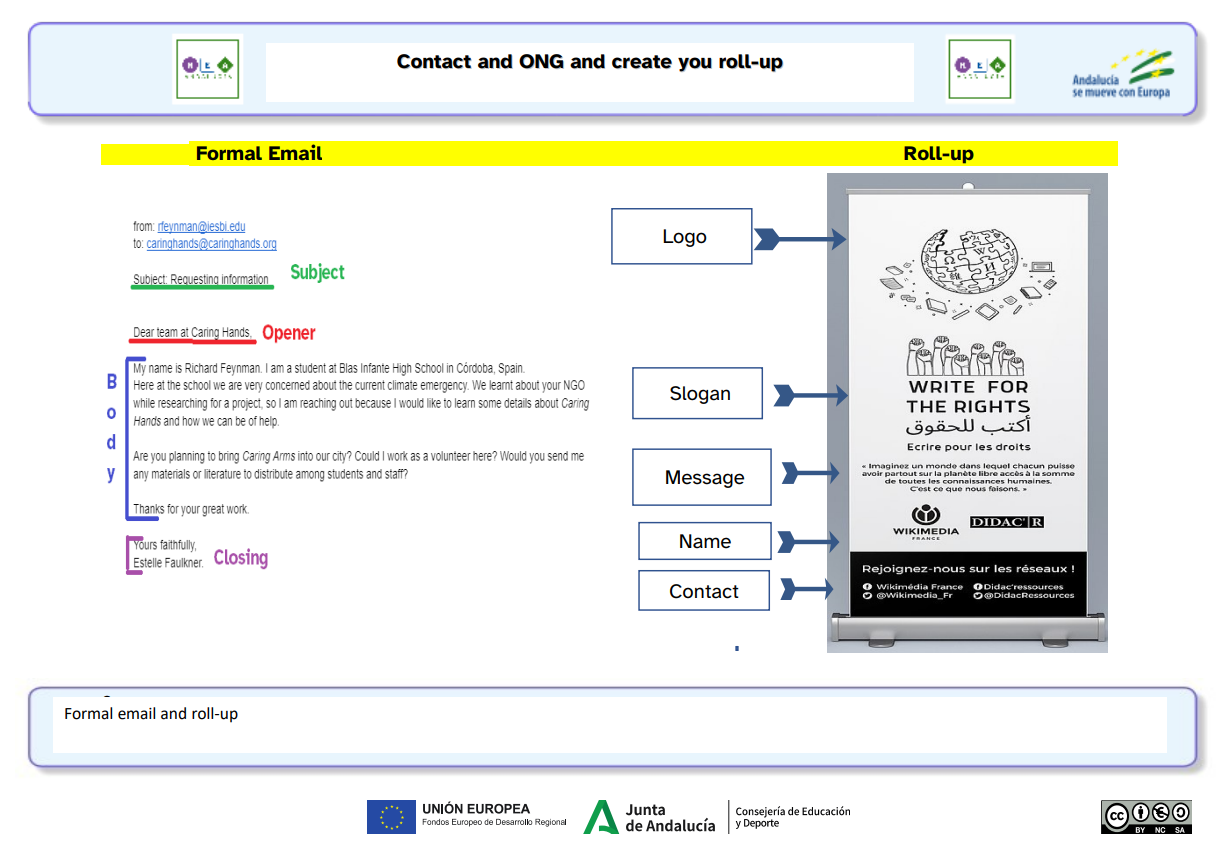 La imagen muestra la portada del recurso Contact and ONG and create you roll-up