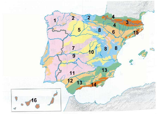 Litología y unidades de relieve de España