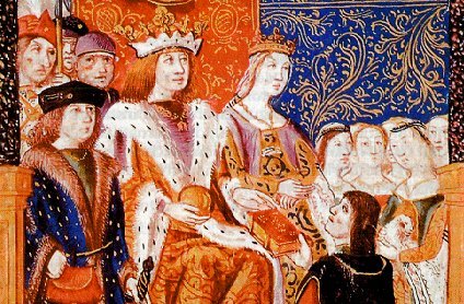 Los Reyes Católicos acompañados de sus hijos (a la derecha)