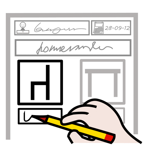 La imagen muestra el pictograma escribir con un lápiz escribiendo sobre papel