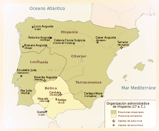 División provincial de la península Ibérica en el año 17 a.n.e.