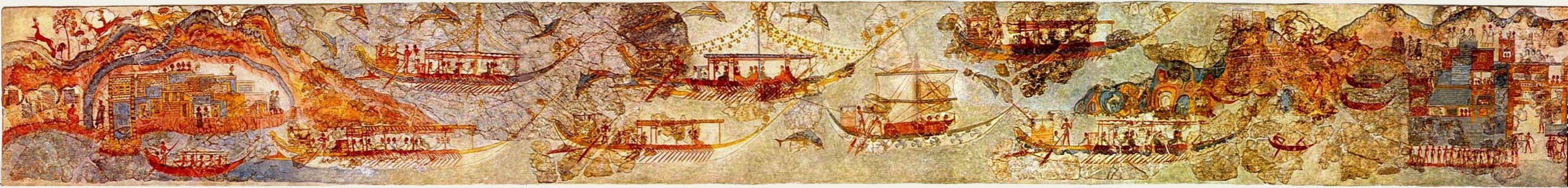 Paisaje en el que aparecen una procesión de barcos cerca de la orilla