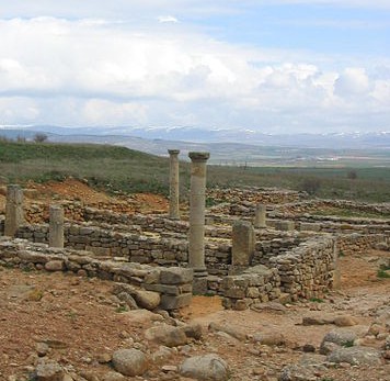 fotografía de restos de columnas y muros de una domus romana en Numancia
