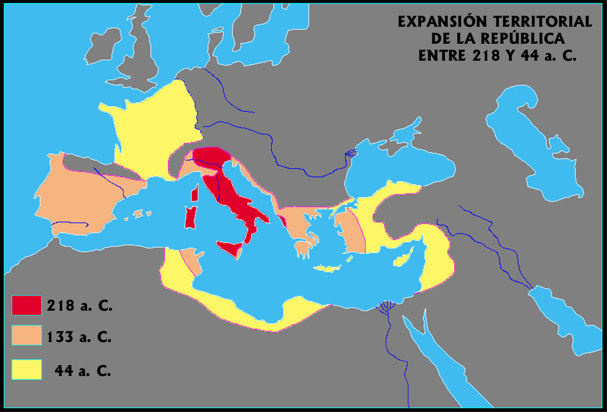 Mapa que describe la expansión del territorio de Roma durante la República