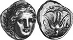 Tetradacma de Rodas con una rosa en el reverso
