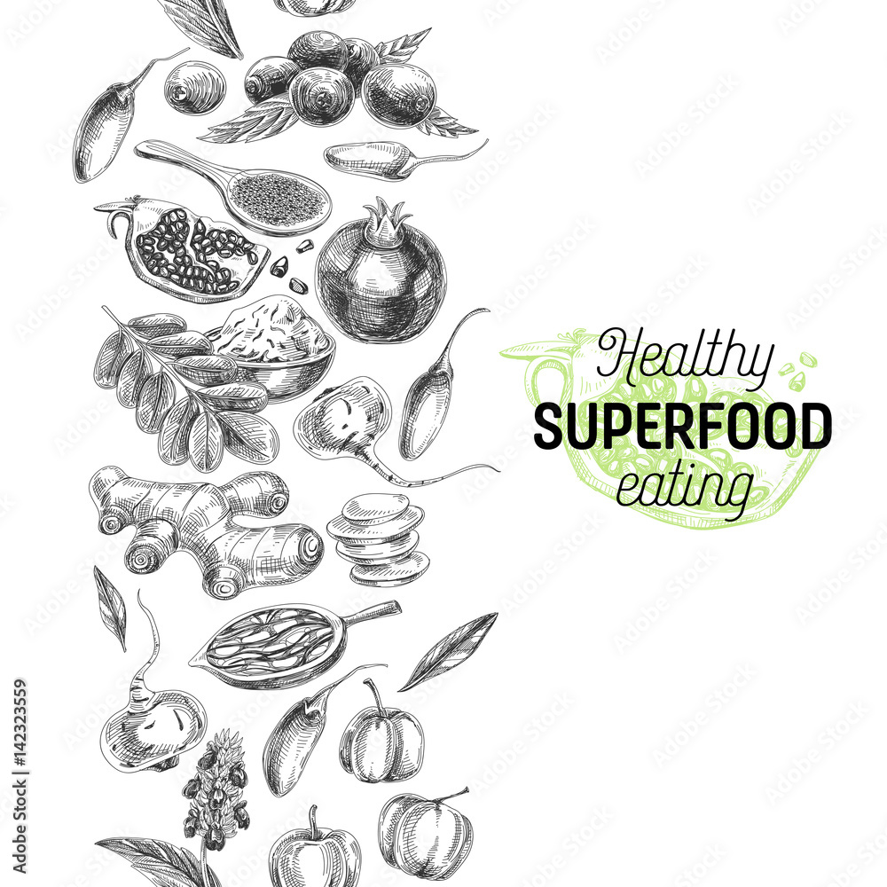 La imagen muestra dibujos de alimentos