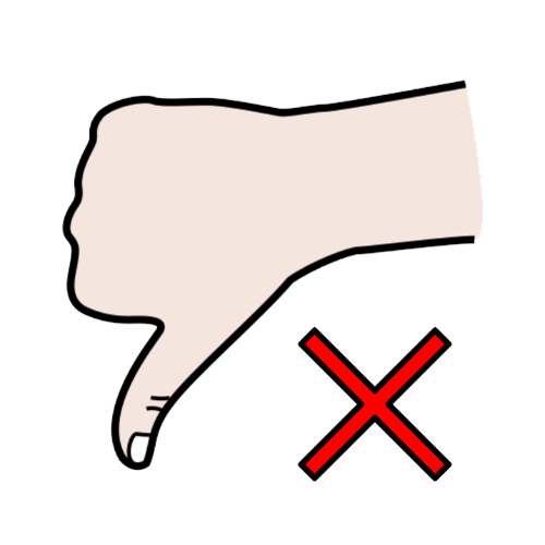 La imagen muestra una mano con el dedo pulgar hacia abajo junto a una equis en color rojo.