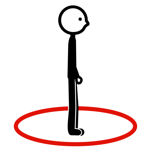 La imagen muestra una silueta humana dentro de un círculo rojo.