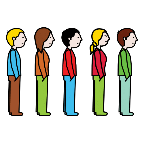 La imagen muestra una fila de cinco personas.