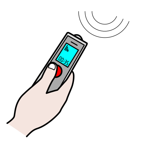 La imagen muestra una mano sosteniendo una grabadora de voz.