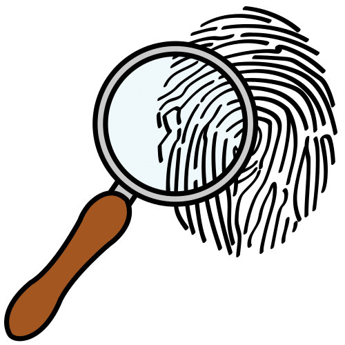 La imagen muestra una lupa sobre una huella dactilar.