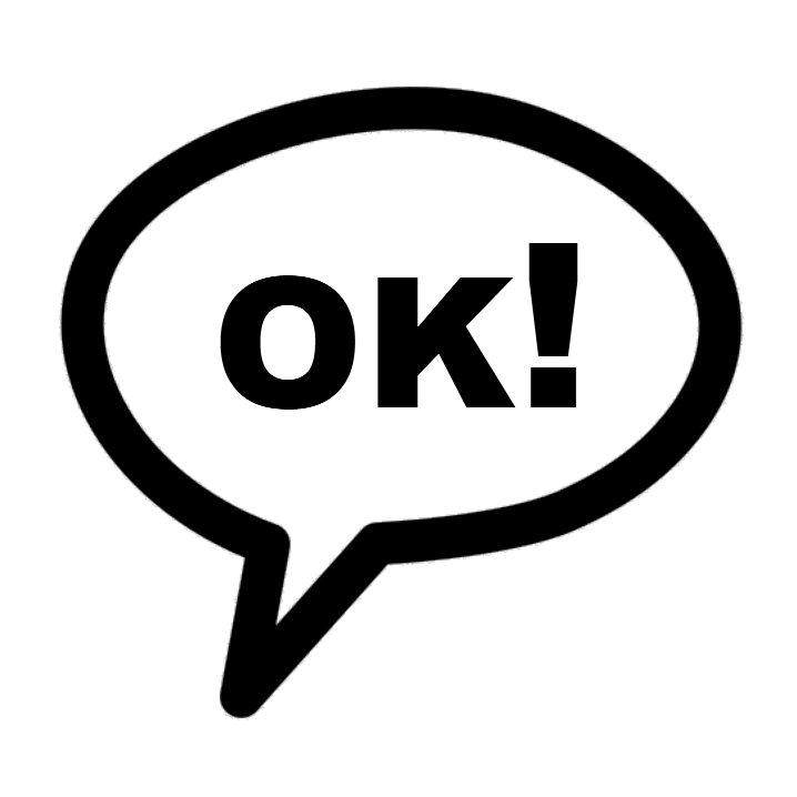 La imagen muestra un bocadillo de diálogo con la palabra OK en su interior.