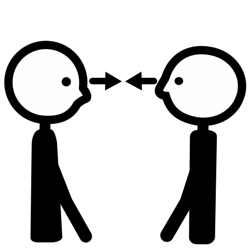 La imagen muestra dos personas que se miran. En cada ojo de cada persona hay una flecha indicando al ojo de la otra persona.  