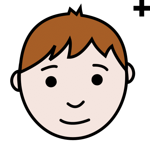La imagen muestra la cara de un niño con un símbolo más arriba a la derecha.