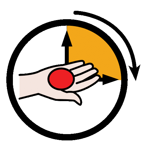 La imagen muestra un la esfera de un reloj con un periodo de quince minutos señalado  en amarillo y una mano con la palma abierta mostrando un círculo rojo