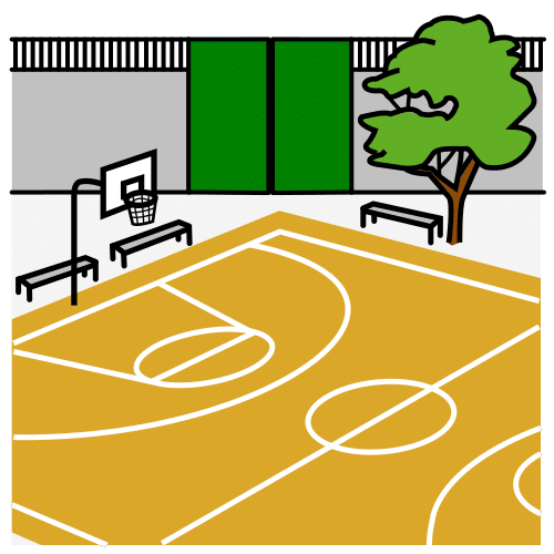 Dibujo de una pista de baloncesto al aire libre.