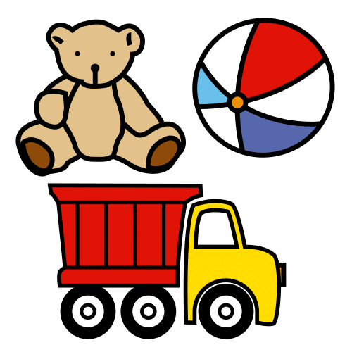 La imagen muestra un oso, una pelota y un camión