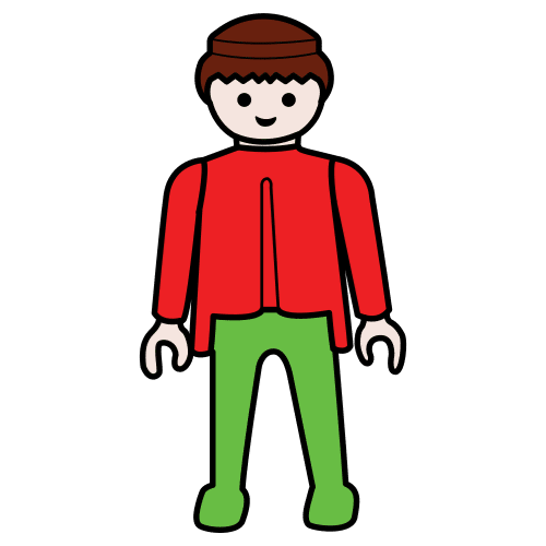 La imagen muestra un muñeco de lego de pelo marrón, cuerpo rojo y piernas verdes