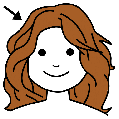 La imagen muestra la cabeza de una mujer con el pelo suelto y largo y una flecha señalando el pelo