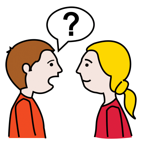 La imagen muestra a un niño y a una niña mirándose y un signo de interrogación entre ellos