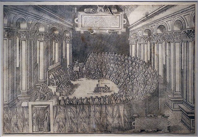 Grabado que muestra una sesión del Concilio