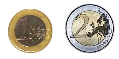 Imagen donde aparecen las monedas de un euro y dos euros.