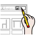 Imagen de una mano escribiendo con un lápiz sobre un formulario.