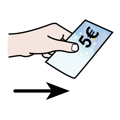 Imagen de una mano entregando un billete de cinco euros.