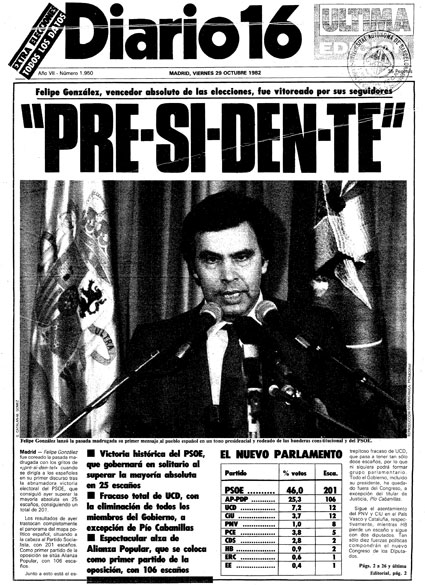 Portada de Diario 16 29 octubre 1982