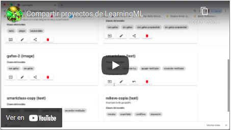 Vídeo sobre cómo compartir proyectos de LearningML