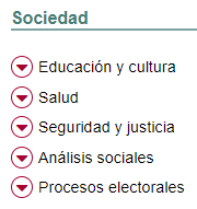 Imagen de la Categoría Sociedad con las subcategorías Educación, Salud, Seguridad y justicia...