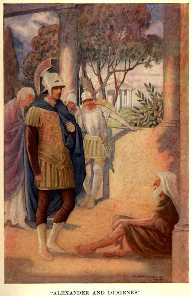 Alejandro visita a Diógenes junto a algunos soldados