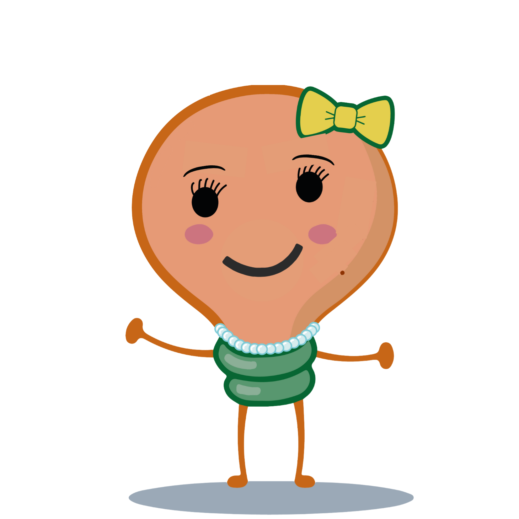 Personaje Bombeta: bombilla con lazo y collar, sonriendo.