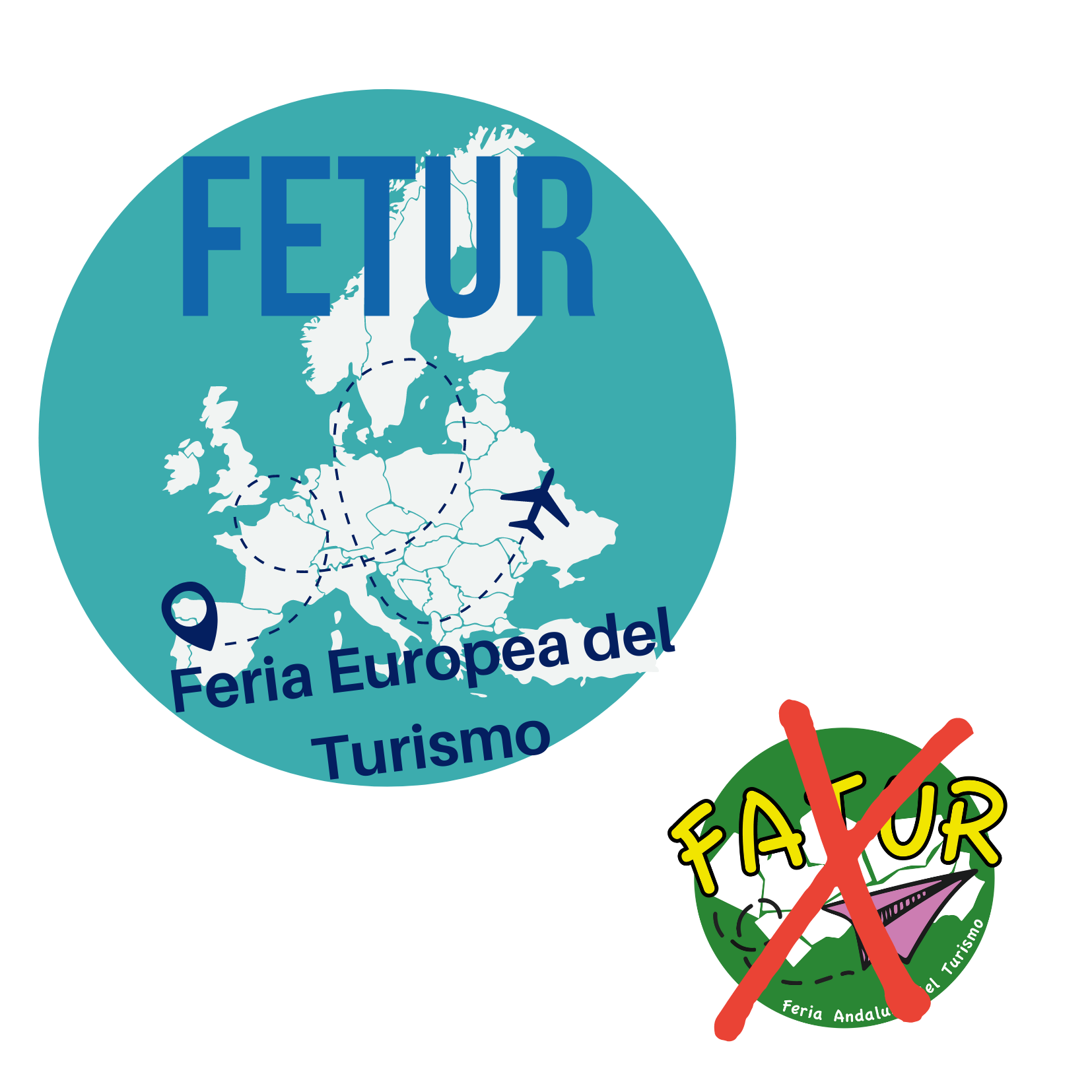 Círculo con mapa de Europa. FETUR. Feria Europea del Turismo.