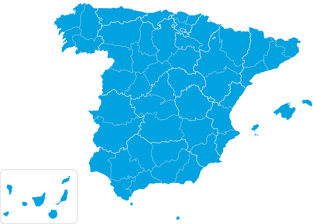Mapa de España resaltando las provincias de Andalucía.
