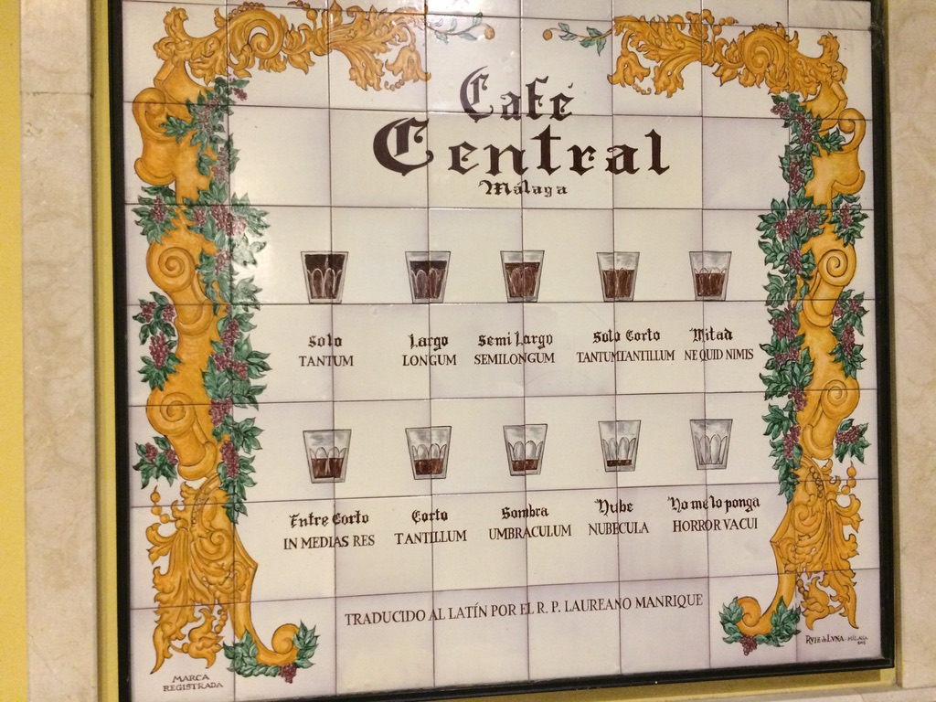 Composición de azulejos con las formas de preparar el café en Málaga.