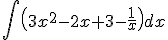 \int \( 3x^2-2x+3- \frac{1}{x} \) \. dx
