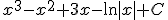 x^3-x^2+3x-\ln |x|+C
