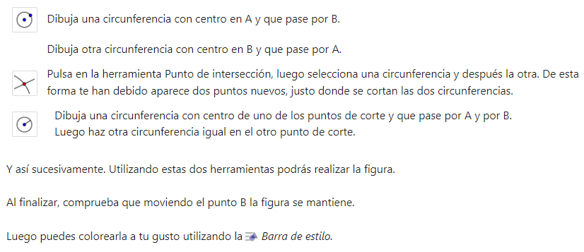 Muestra las instrucciones del geogebra