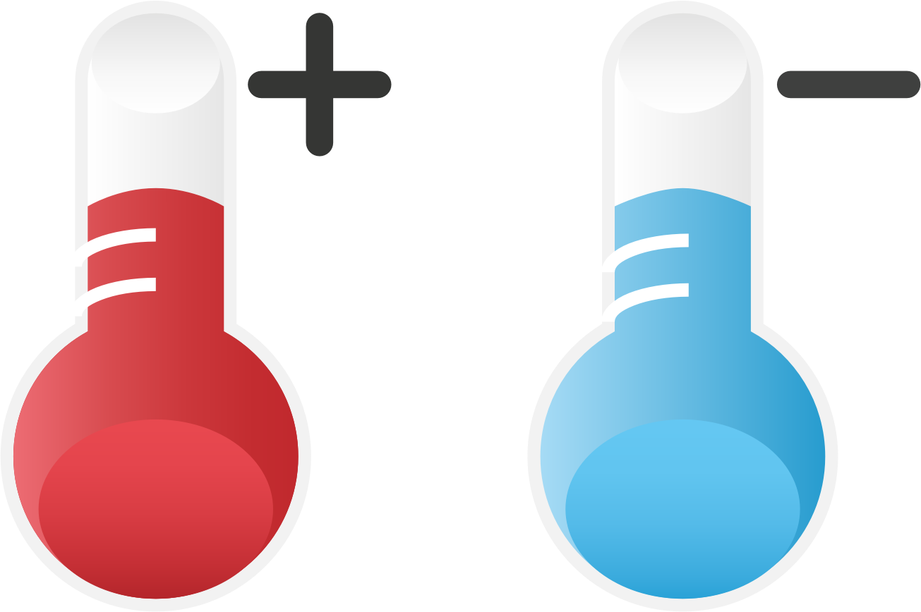 La imagen muestra dos termómetros uno con indicación de alta temperatura y otro que la indica baja