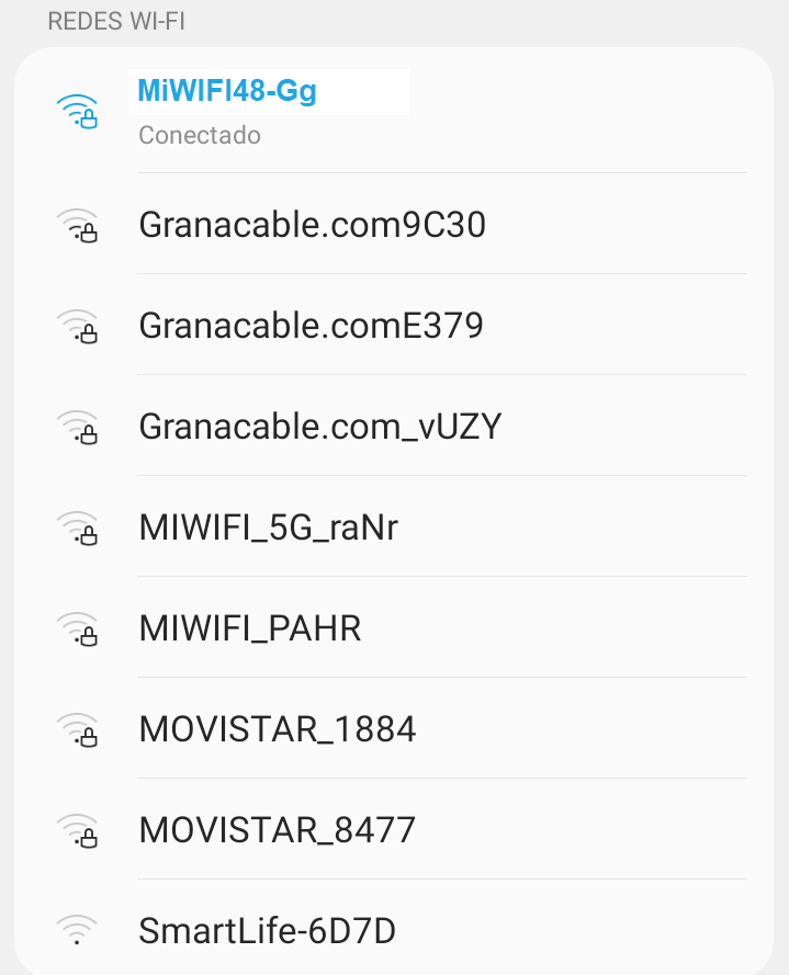La imagen muestra una lista de redes WIFI identificadas por su SSID