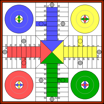 La imagen muestra el tablero de parchis con casillas de colores