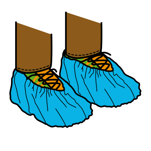 La imagen muestra dos zapatos que asoman por debajo de dos cubrezapatos ajustados