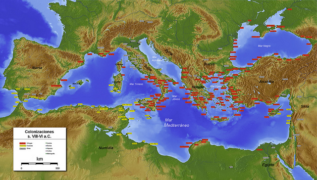 Mapa de las colonizaciones griegas