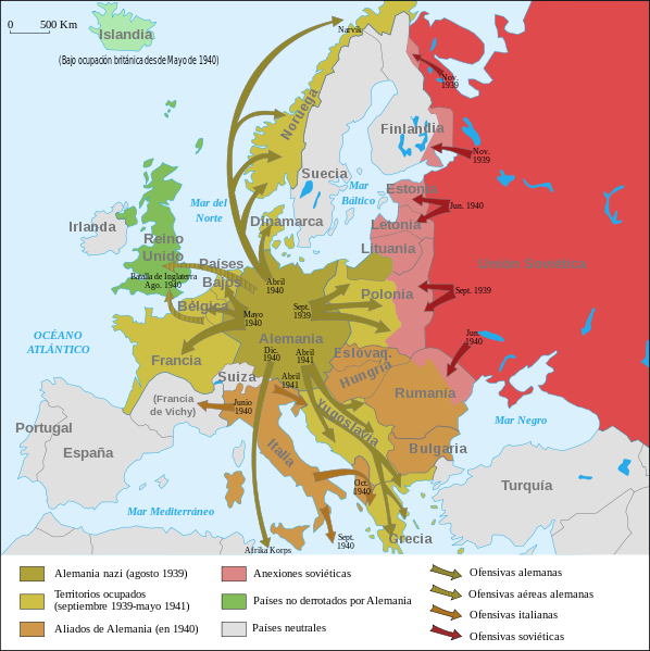 Mapa con las operaciones militares ocurridas en la II Guerra Mundial