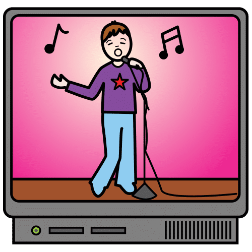 Personaje cantando en la televisión