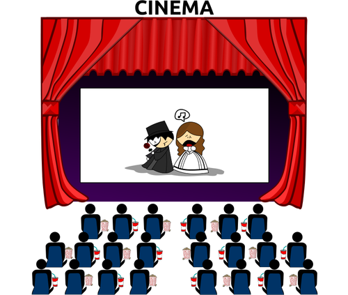 Dibujo de una sala de cine con el público