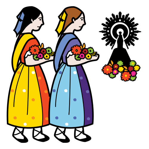 Mujeres ofreciendo ramos de flores