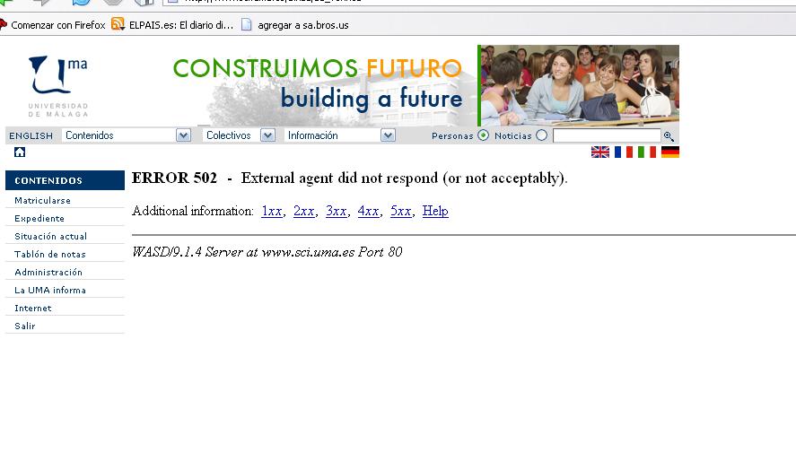 La imagen muestra la página web de la universidad de Malaga donde puedes matricularte.