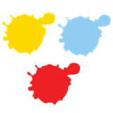 La imagen muestra tres manchas de colores: amarillo, azul y rojo.